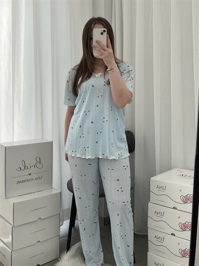 Mavi Papatya Kısa Kollu Pijama Takımı