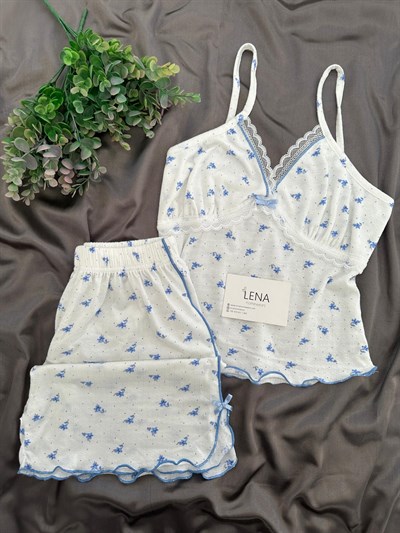 Mavi Pureks Şortlu Pijama Takımı