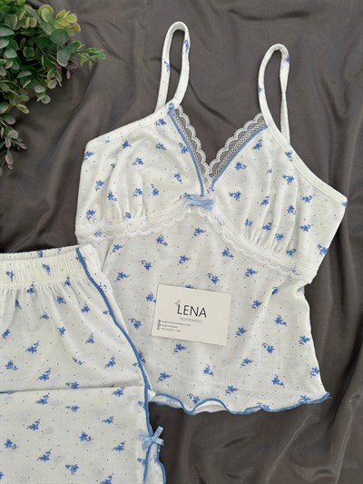 Mavi Pureks Şortlu Pijama Takımı