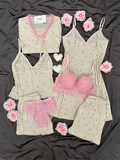 Mini Çiçekler 7li Pijama & Çamaşır Seti
