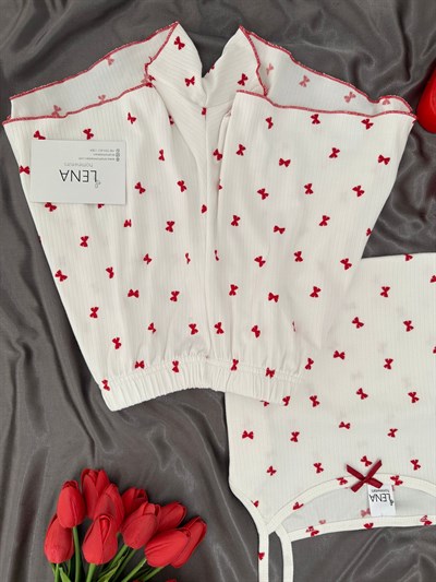 Minia Kırmızı Fiyonk Şortlu Pijama Takımı