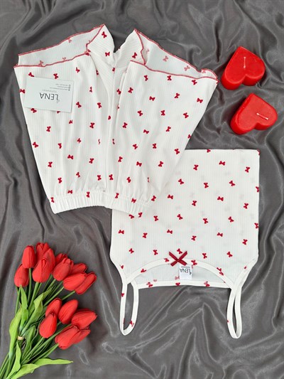 Minia Kırmızı Fiyonk Şortlu Pijama Takımı
