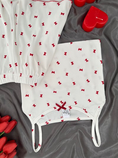 Minia Kırmızı Fiyonk Şortlu Pijama Takımı