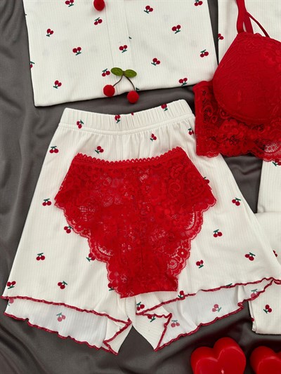 Minik Kiraz Desenli 6lı Oslo Pijama Takımı