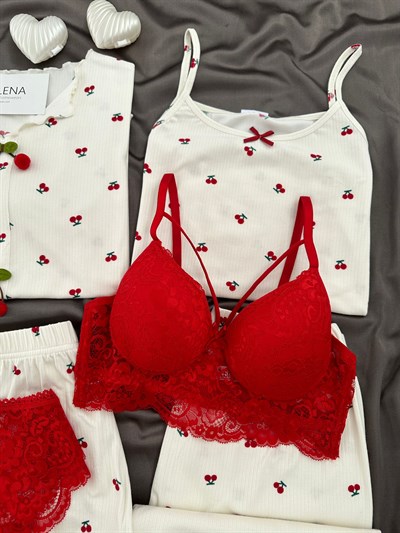 Minik Kiraz Desenli 6lı Oslo Pijama Takımı