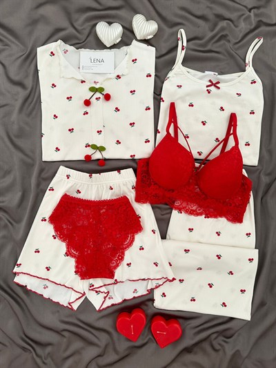Minik Kiraz Desenli 6lı Oslo Pijama Takımı
