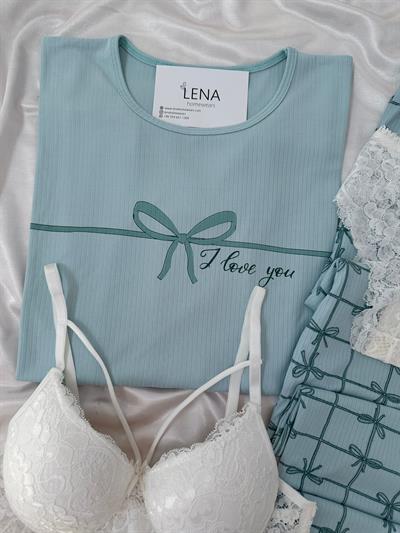 Mint Fiyonk Desenli Dörtlü Pijama Seti