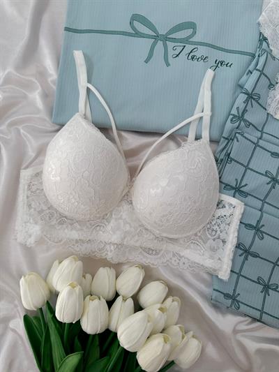 Mint Fiyonk Desenli Dörtlü Pijama Seti