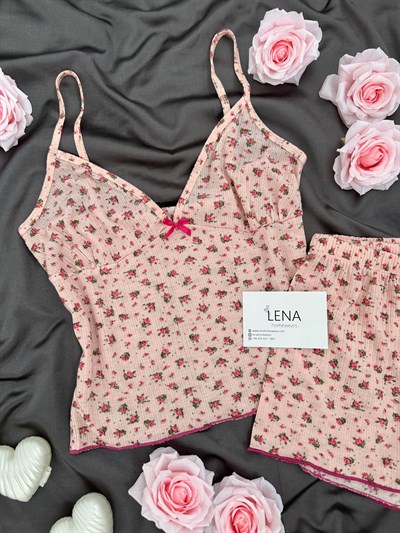 Mor Çiçek Raporlu Şortlu Pijama Takımı