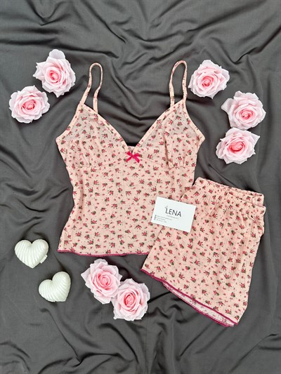 Mor Çiçek Raporlu Şortlu Pijama Takımı