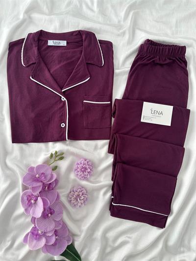 Mürdüm Biyeli Kısa Kollu Pijama Takım