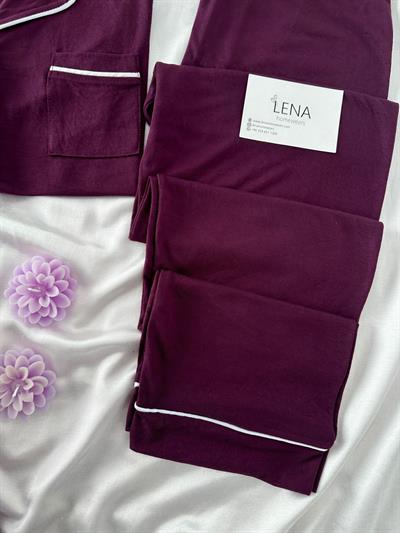 Mürdüm Biyeli Kısa Kollu Pijama Takım