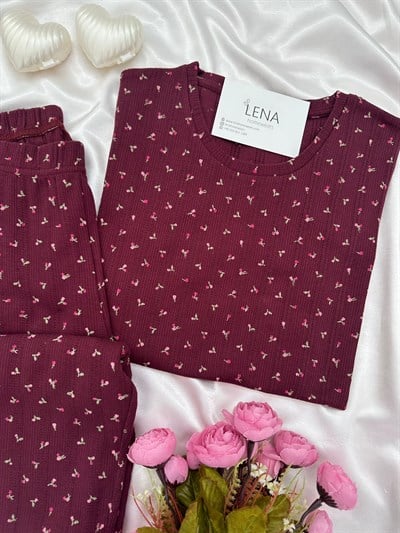 Mürdüm Çiçek Pamuklu Kısa Kollu Pijama Takımı