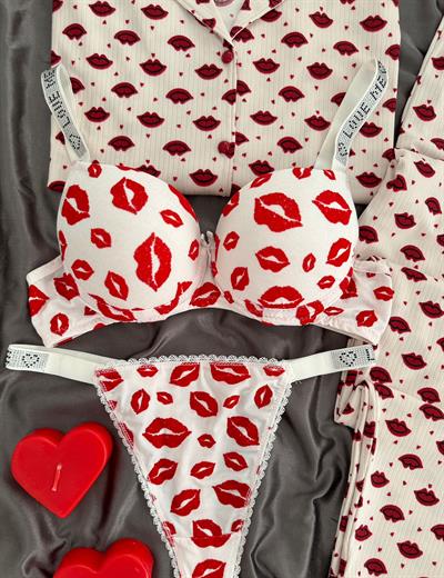 Mwouh Desenli Düğmeli Dörtlü Pijama Seti