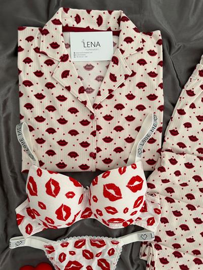 Mwouh Desenli Düğmeli Dörtlü Pijama Seti
