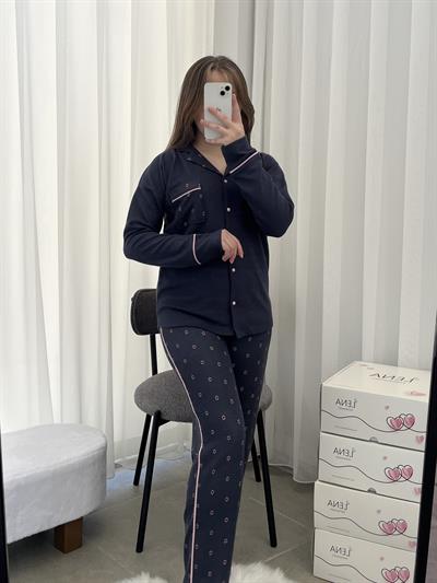 Çiçek Desenli Füme Waffle Premium Pijama Takımı