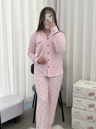 Pembe Çiçek Desenli Waffle Dörtlü Pijama Seti