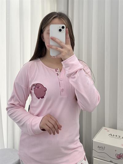 Pembe Civciv Desenli Dörtlü Pijama Seti