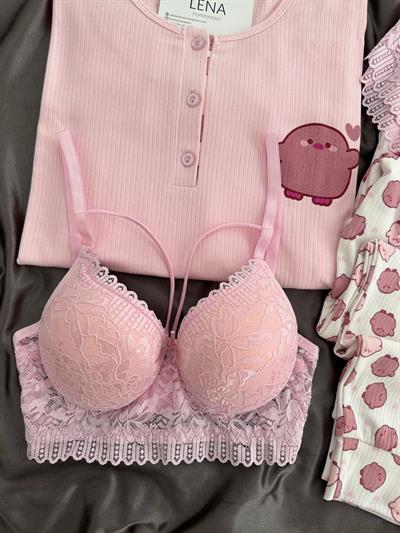 Pembe Civciv Desenli Dörtlü Pijama Seti