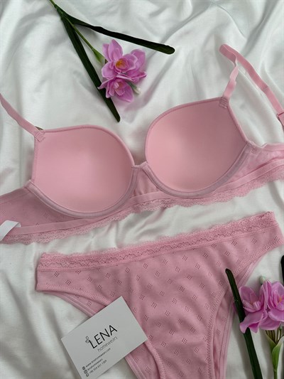 Pembe Cotton Destekli Sütyen Takım