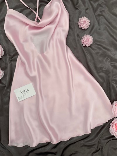 Pembe Degaje Yaka Saten Gecelik