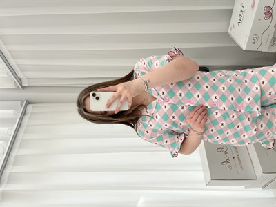 Kadın Fiyonk Ekose Bürümcük Şortlu Pijama Takımı