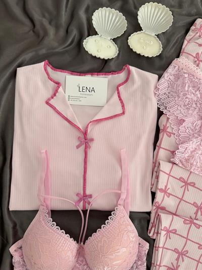 Pembe Fiyonk Desenli Dörtlü Pijama Seti