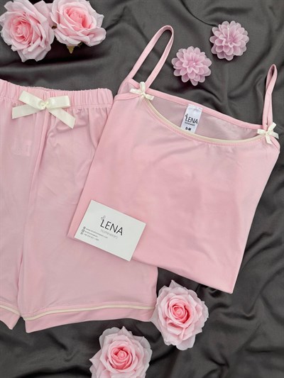 Pembe Fiyonk Detaylı Şortlu Pijama Takımı