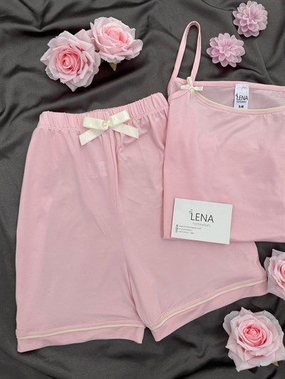 Pembe Fiyonk Detaylı Şortlu Pijama Takımı
