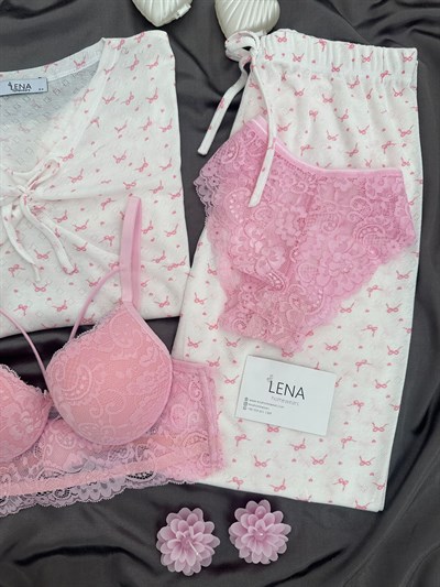 Pembe Fiyonk Dörtlü Pijama Takımı