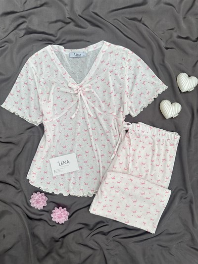 Pembe Fiyonk Kısa Kollu Pijama Takımı