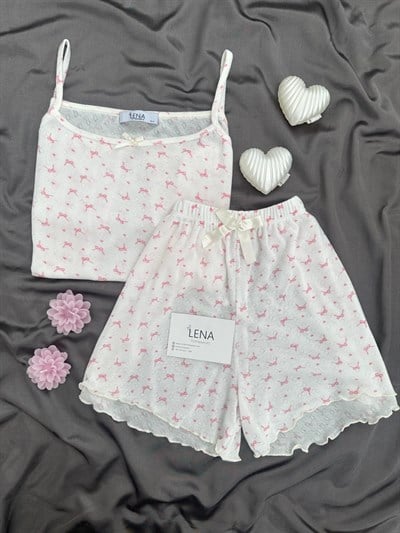 Pembe Fiyonk Şortlu Pijama Takımı