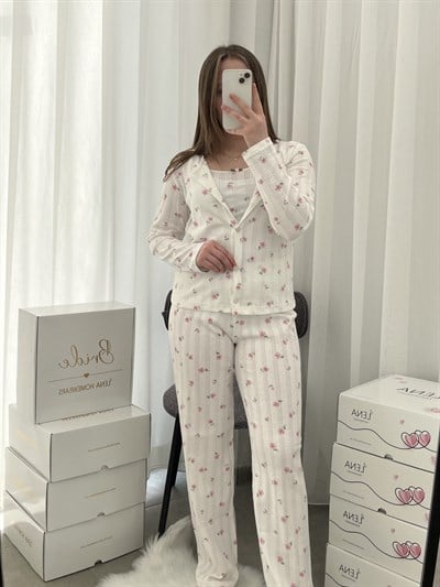 Pembe Gül 4lü Pamuk Pijama Takım