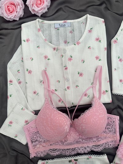 Pembe Gül 6lı %100 Pamuk Pijama Takımı