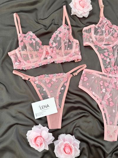 Pembe Kalp Üçlü İç Çamaşır Seti 