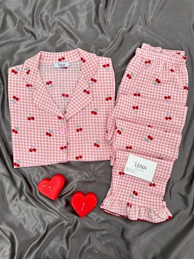 Pembe Kiraz Bürümcük Pijama Takımı
