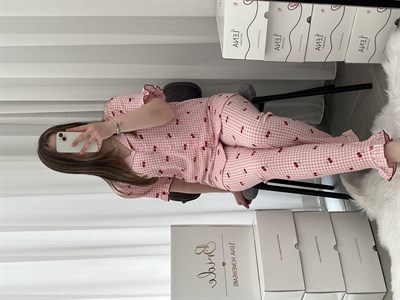 Pembe Kiraz Bürümcük Pijama Takımı
