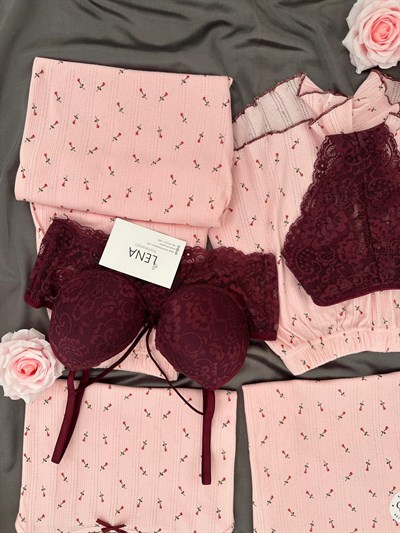 Pembe Lale Pamuklu 6lı Transfer Pijama Takımı