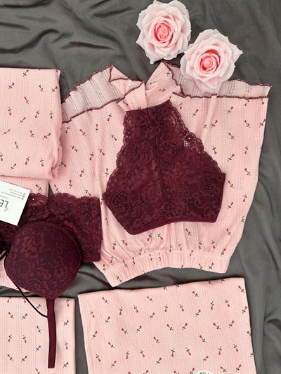 Pembe Lale Pamuklu 6lı Transfer Pijama Takımı