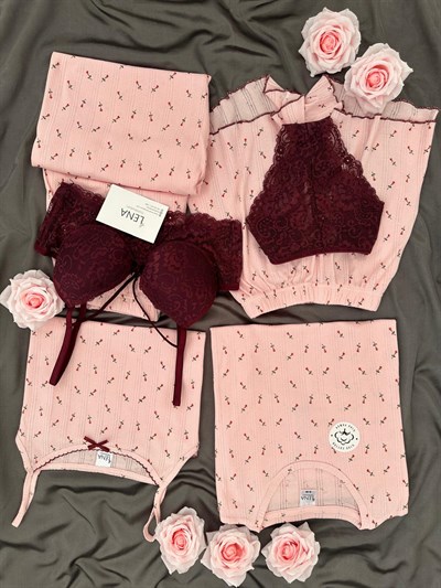 Pembe Lale Pamuklu 6lı Transfer Pijama Takımı