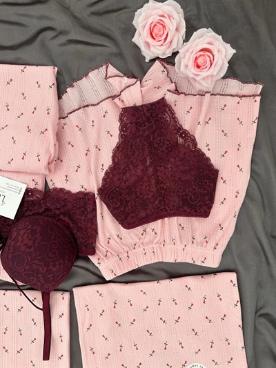 Pembe Lale Pamuklu 6lı Transfer Pijama Takımı