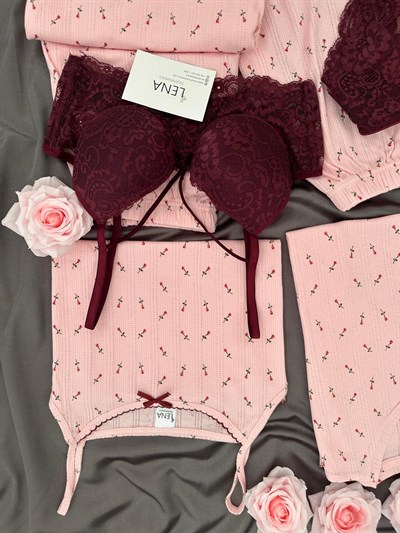 Pembe Lale Pamuklu 6lı Transfer Pijama Takımı