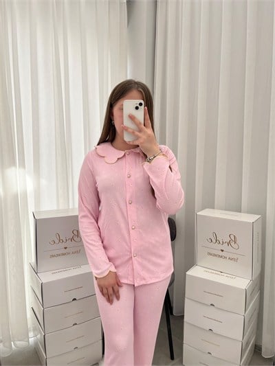 Pembe Nakış 4lü Pijama & Çamaşır Seti