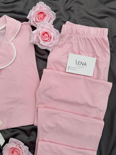 Pembe Önden Fiyonk 4lü Pijama Takımı