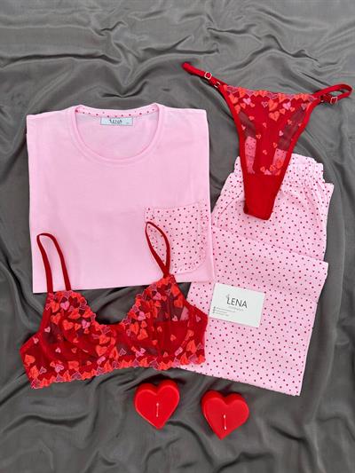 Pembe Spring 4lı Kısa Kollu Pijama Takımı