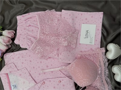 Pembe Yıldız Desenli 4lü Termosoft Pijama Takımı