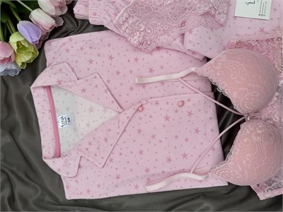 Pembe Yıldız Desenli 4lü Termosoft Pijama Takımı