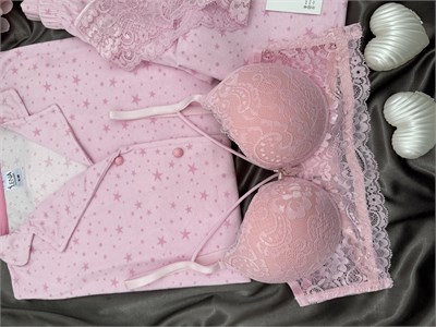 Pembe Yıldız Desenli 4lü Termosoft Pijama Takımı