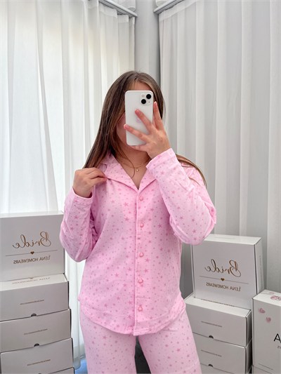 Pembe Yıldız Desenli Termosoft Pijama Takımı