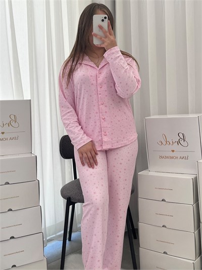 Pembe Yıldız Desenli Termosoft Pijama Takımı